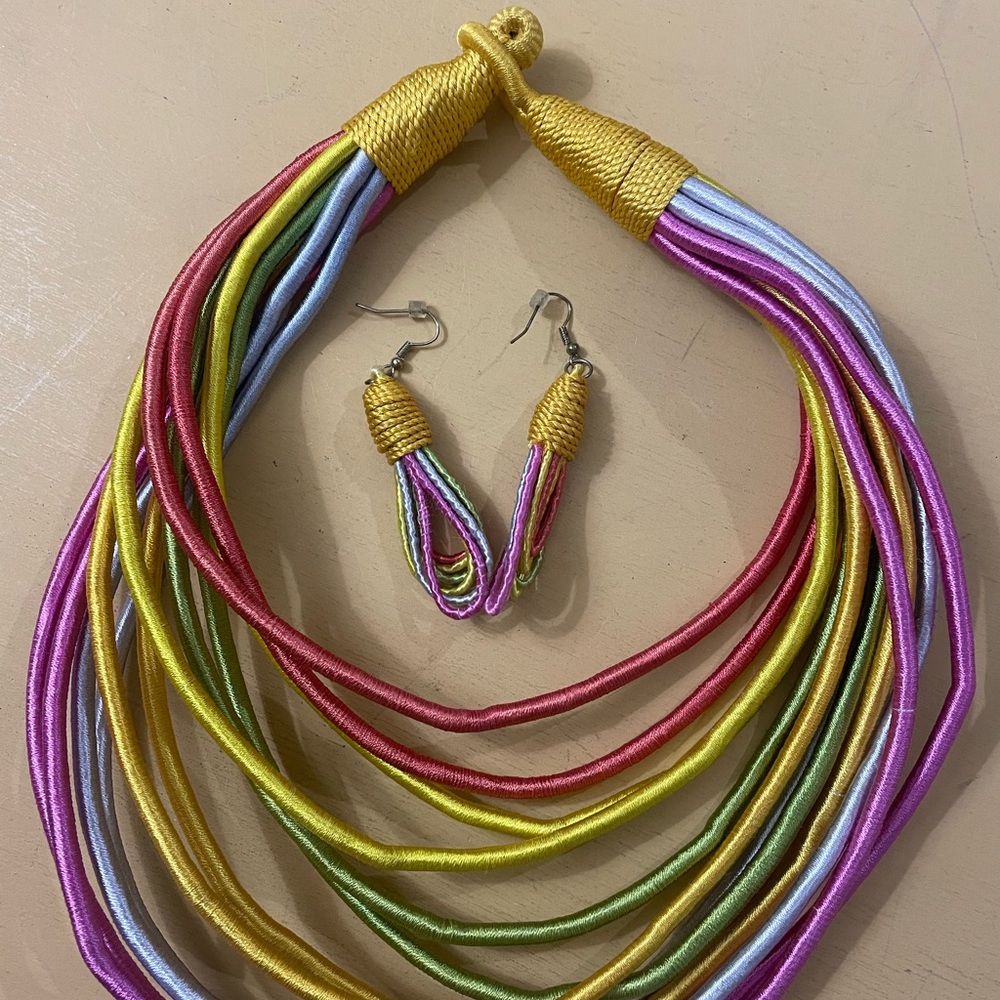 Multicolor Layered Necklace and Earring Set